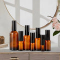 Amber Brown Fine Mist Glass Spray Bottle for Perfumes & Cosmetics 5ml & 100ml Sizes with Lid for Face Cream Targeted Products
