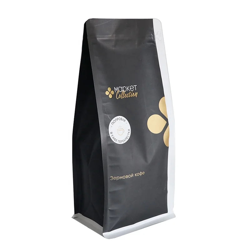 Custom Printed Bolsa De Cafe Black Matte 12oz 16oz 250g 1kg Coffee Packaging Pouch Flat Bottom Coffee Bags With Valve and Zipper