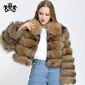 Plush Lined Custom Winter Coat Warm Short Outerwear for Casual Designer Women's Bomber Jacket with Natural Raccoon Fur