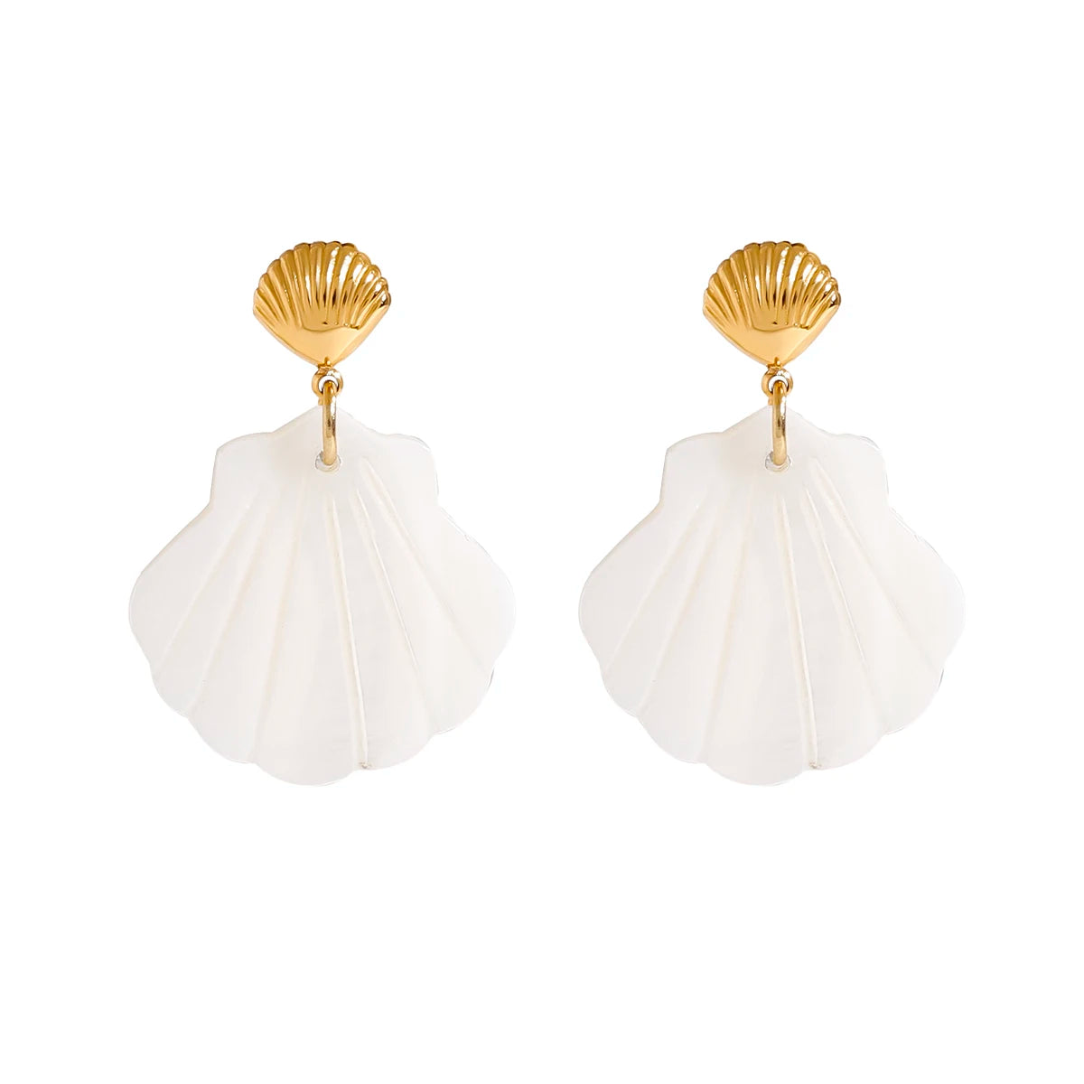 J&D Ocean Real White Shell Trendy Holiday Beach Waterproof 18k Gold Stainless Steel Drop Earrings Hoop Earrings Gold for Gift