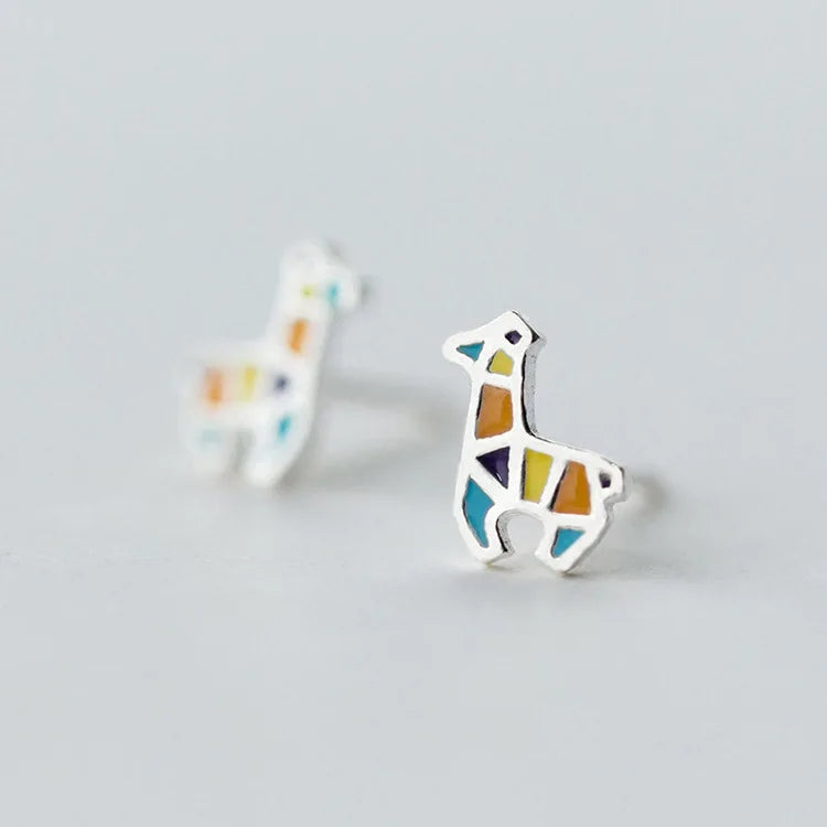 Real 100% 925 Sterling Silver Giraffe Stud Earrings for Women Girls Fashion Sterling-silver-jewelry Brincos Brinco