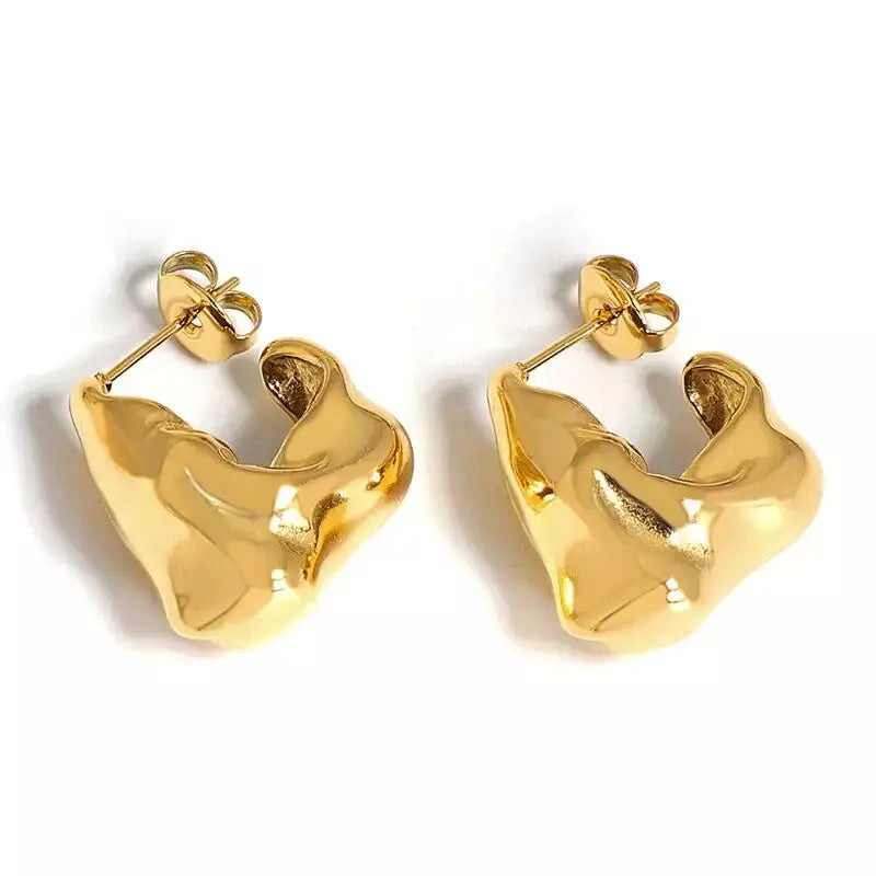 Wholesale New Trendy 18K Gold Plated Retro Irregular Stud Earrings Fine Stainless Steel Jewelry for Women's Party