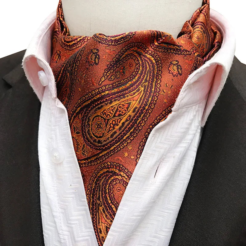 Vintage Paisley Polyester Ascot Tie Men's Cravat Neck Scarf Silk Ascot Self British Style Gentleman Necktie Wedding