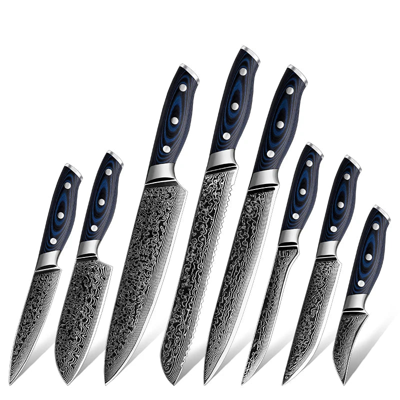 Grandsharp Professional Damascus Steel Kitchen Knives AUS10 Japanese Knife Set Chef Boning Butcher Knifes Cutlery Sharpener Rod