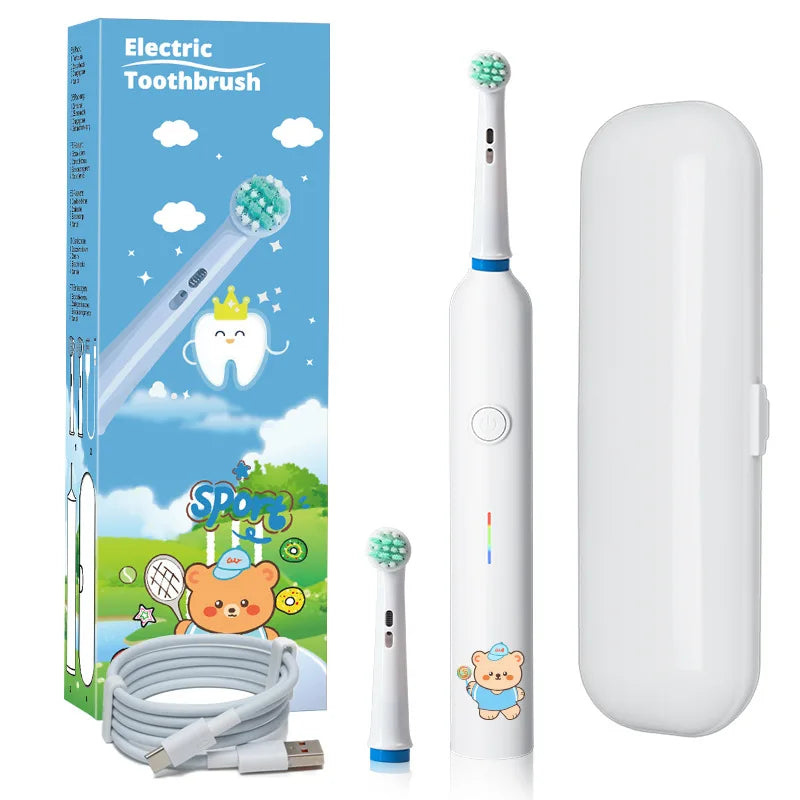 Children Sonic Toothbrush Rotating Rechargeable Carton Electric Tooth Brush Kids Type-C Rotate Soft Toothbrush Travel Box
