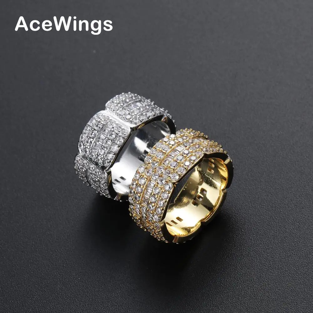 R034 Hot CZ Cuban Ring Brass Gold Silver Color Cubic Zircon Iced  RING Fashion Hip Hop Jewelry