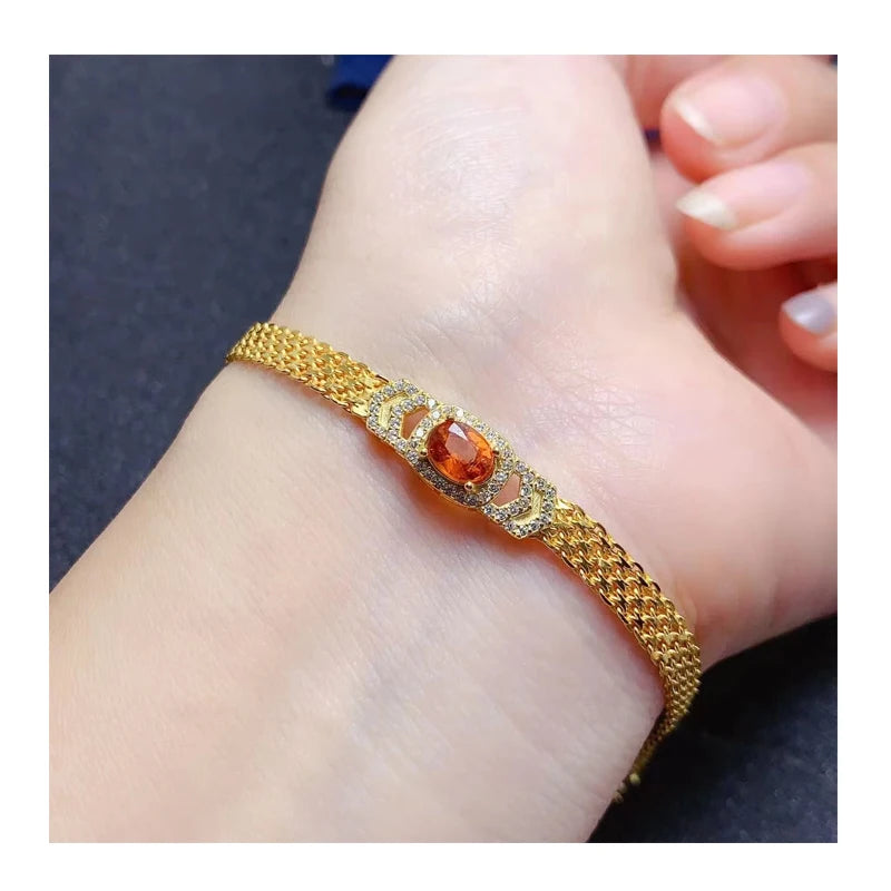 Wholesale 925 Sterling Silver Natural Garnet Gemstone Beads Bracelet New Design Fashionable Gold-Plated for Women Weddings Gifts