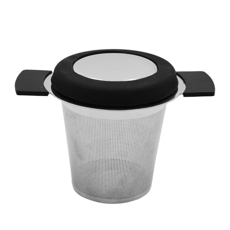 Double Handle Tea Infuser Barrel Shape Stainless Steel Fine Mesh Tea Strainer with Silicone Cover