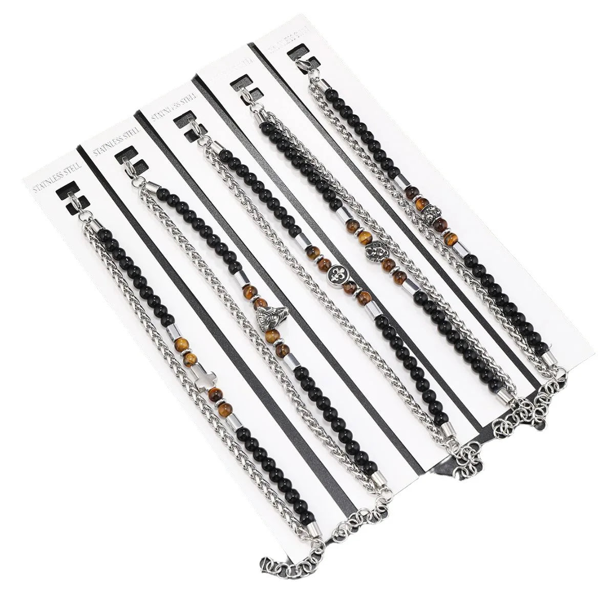 New Trendy Natural Tiger Eyes Stone Splice Stainless Steel Bracelet Gifts STB081