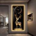 Modern Luxury LED Light Luminous Mural Elk Entrance Decorative Painting Hanging Art Clock for Living Room Animal Paintings