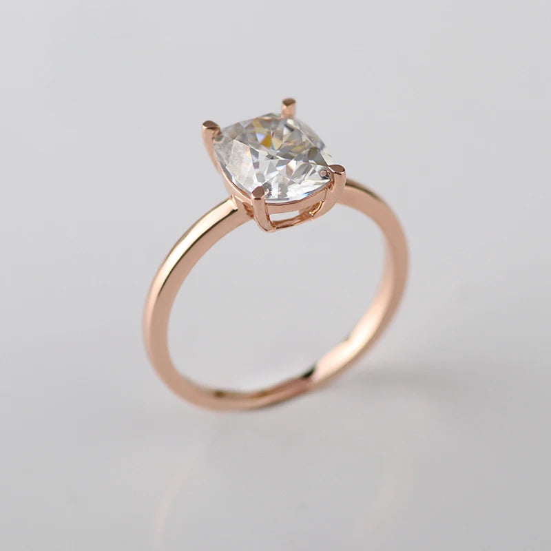 HQ GEMS  2 Carat Enlongate Cushion Cut D VS1 LAB Diamond 14k Rose Gold Engagement Ring for Women
