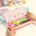 Large Multifunctional Student Pencil Case Abs New Macaron Color Flip Stationery Storage Box Made of Leather
