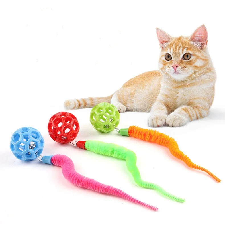 TPR Cat Toy Bell Ball Caterpillar Stuffed Cat Hollow Ball Interactive Chew Cat Toy Ball