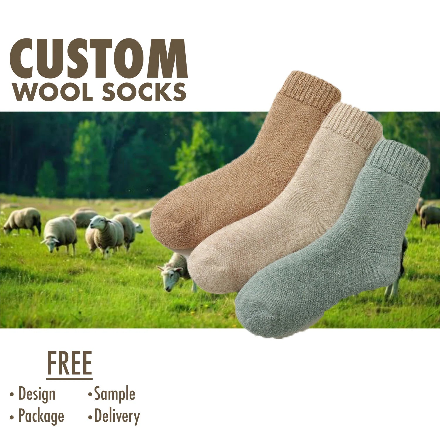 High Quality Women's Winter Warm Indoor Wool Socks Double Needle Crew Length Casual Style Custom Logo Cuff Spandex Printed