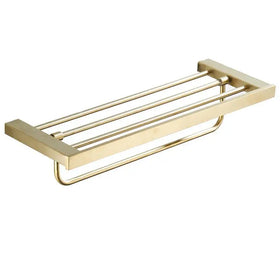 Hardware Pendant 304 Stainless Steel Brushed Gold Double Towel Rack with Heater Wall-Mounted Modern Design for Hotel Use