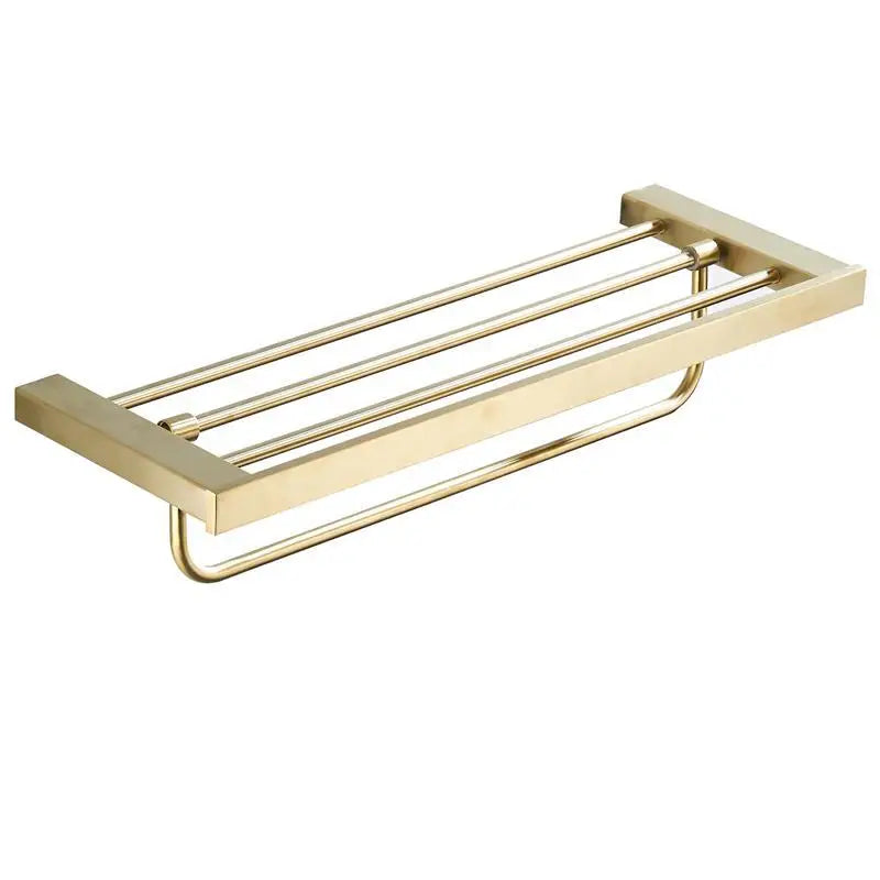 Hardware Pendant 304 Stainless Steel Brushed Gold Double Towel Rack with Heater Wall-Mounted Modern Design for Hotel Use