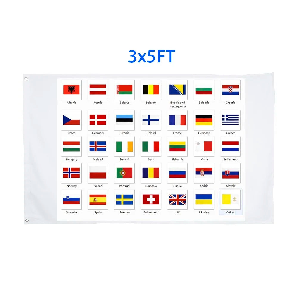 Ready to Ship 3x5ft 100% Polyester Europe European National Banner Country Flags All Countries