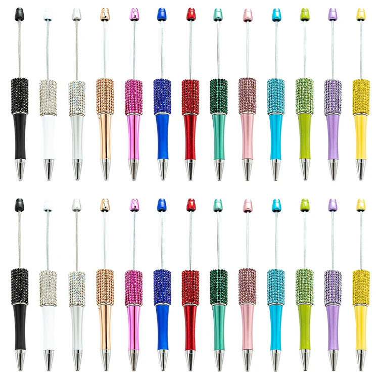 JH 2024 Novelty Design Crystal Bling Bling Crystal Wrapped Plastic Beadable Pens for DIY MegaBDM