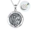 Isunni Jewelry S925 Vintage Oxidized Saint Christopher Necklace Trendy Engravable Text for Engagement Wedding or Party