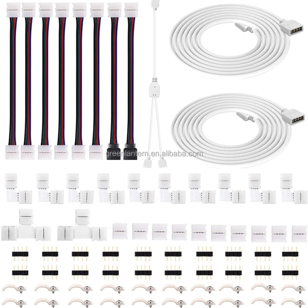 93Pcs 4Pin 10mm Connector Terminal Quick Splice L T I Shaped for RGB 5050 LED Strip Light Wire Connector Adapter Accessories Kit