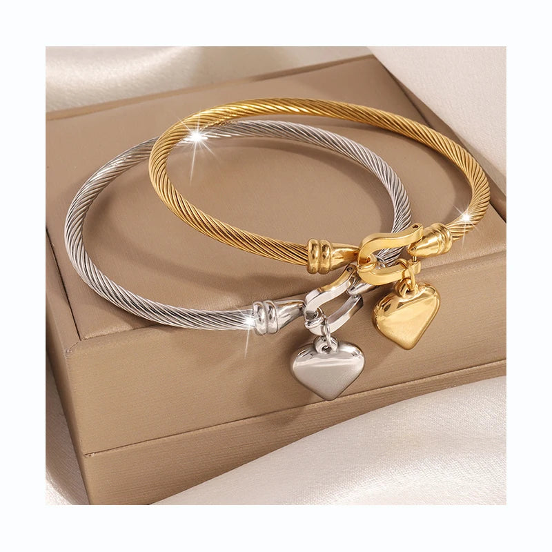 Stainless Steel love Heart Luxury Bracelet Gold Plated Jewelry Oro Joyeria CCB Exquisite Fashion Bangle for Women