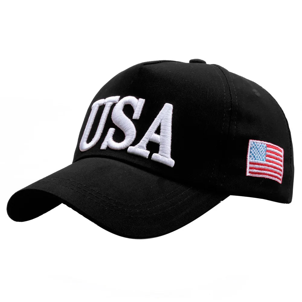 Wholesale Custom Logo Adjustable USA Flag Embroidery 100% Cotton Baseball Cap Sports Sun Proof Snapback Cap for Men&Women