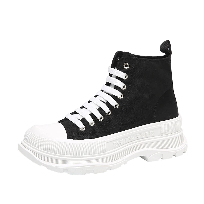 New Women's High Top Canvas Sports Shoes Comfortable Skate Shoes with Height Increasing & Soft Features Popular Walking Styles