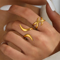 2 Pcs/Set Stainless Steel Adjustable Designer Rings for Women Trendy Ladies Waterproof Finger Rings Fashion Female Hand Jewelry