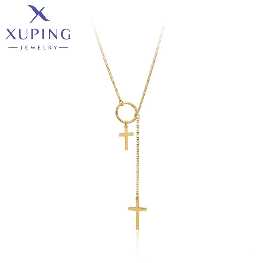 XUPING A00791352 New Style Religious Cross Design Women Fashion 14k Gold Color Elegant Stainless Steel Jewelry Necklace