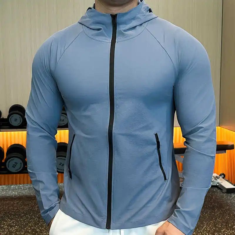 Mens Running Jacket Custom Print Streetwear Clothing Zip up Sport Hoodie Jacket Coat Fitness Gym Blouse