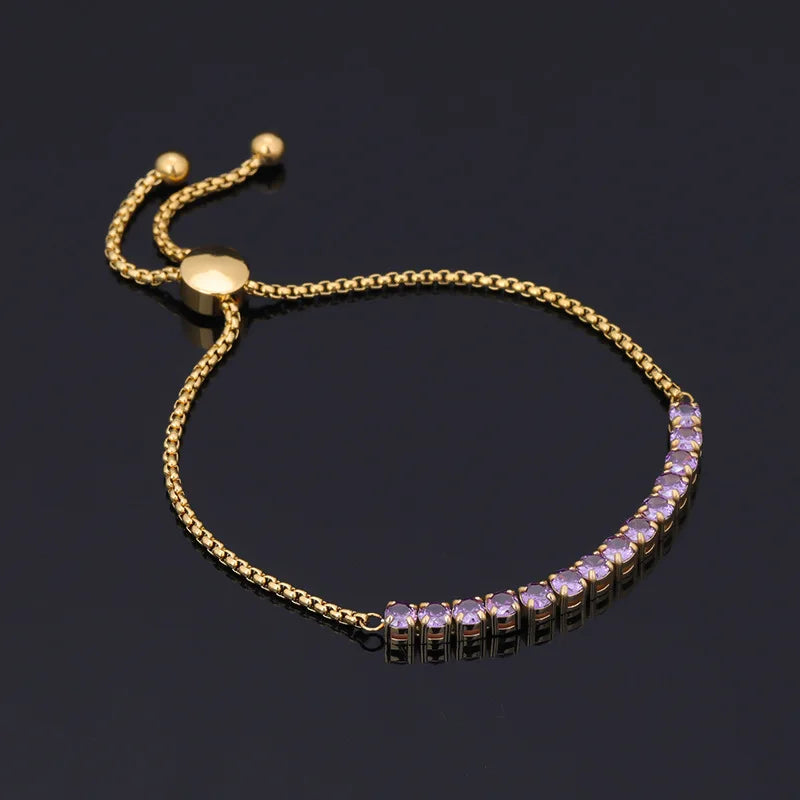 Trendy Tennis Bracelet Adjustable Stainless Steel With 4mm Dainty Diamond Cubic Zirconia Bracelet Non Tarnish Jewelry