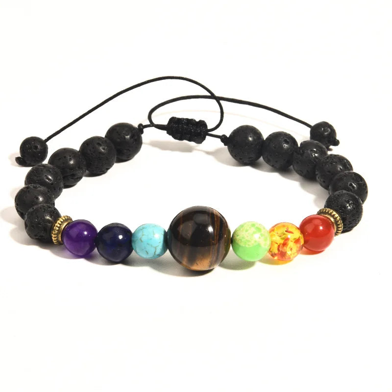 Chakra Bracelet Luxury Hand Woven Wax Cord Yoga Beaded Wristband Aromatherapy Essential Oil Diffuser Hand lava Beads Bracelet gift