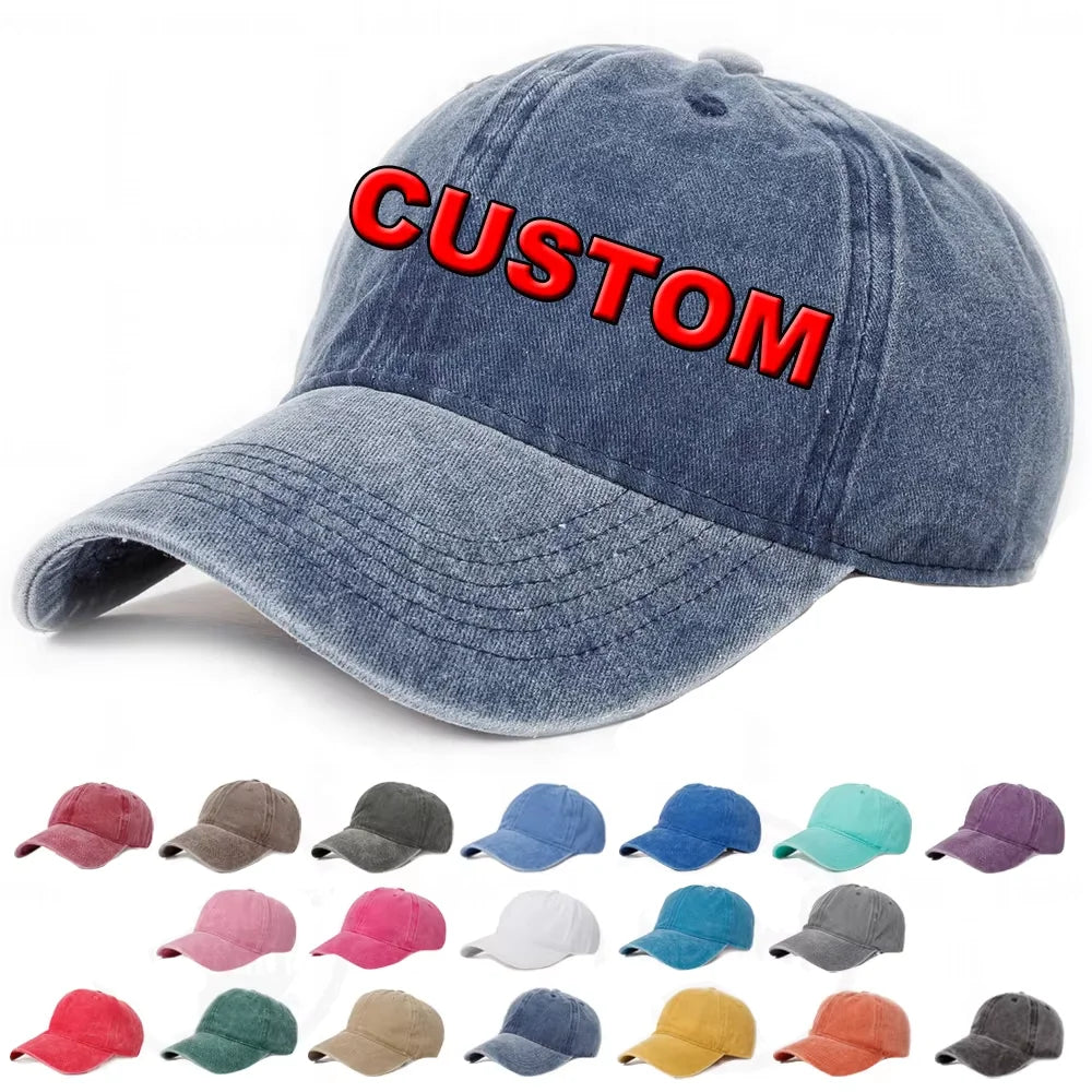 Adjustable Washed Vintage Cotton 6 Panel Baseball Caps Custom Logo 3D Embroidery Retro Distressed Blank Plain Dad Hats