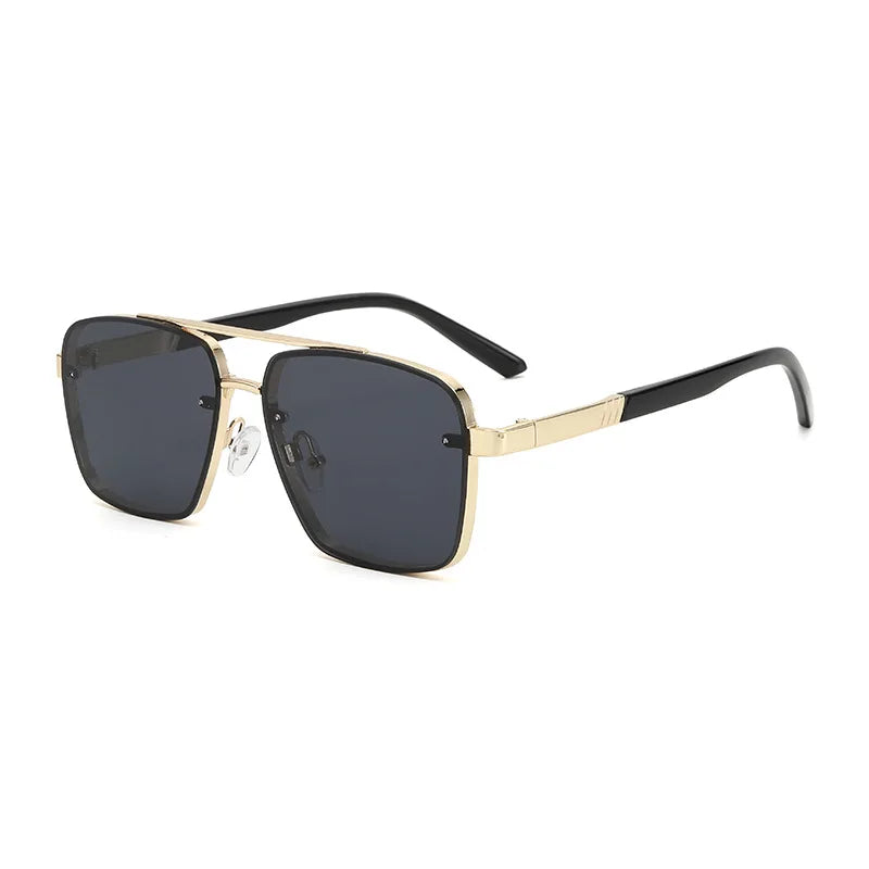 2025Irregular Frame Double Bridge UV400 Small Rectangle Metal Frame Shades Sun Glasses Flat Top Gradient Sunglasses for Men