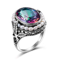 Wholesale Luxury Vintage Maple Leaf Natural Pearl Rainbow Topaz Silver Gemstone Ring Women 925 Sterling with Natural Stone