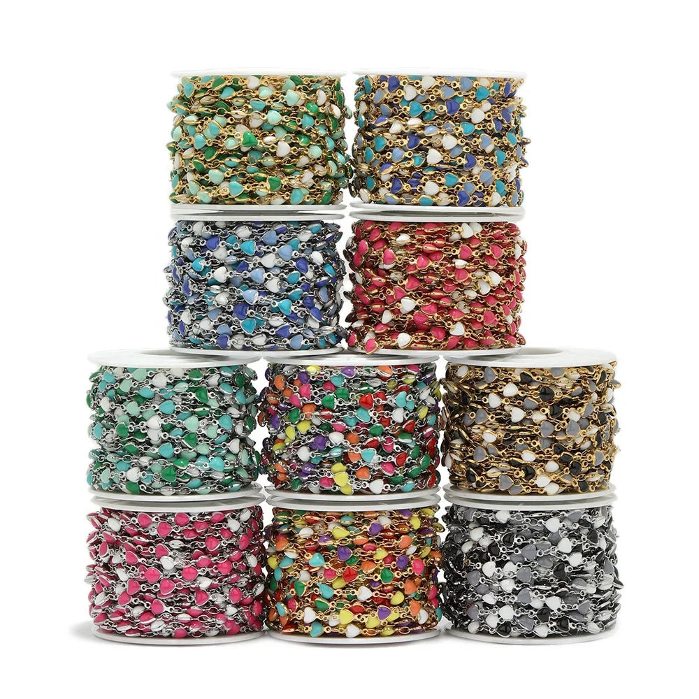 Stainless Steel China Factory Enamel Heart Bulk Chains for DIY Jewelry Making Necklaces Supplies Bracelets Accessories