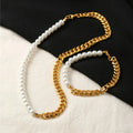SC Personalized Stainless Steel Chain Pearl Splice Choker Hip Hop Rock Titanium Steel Men Necklace Bracelet