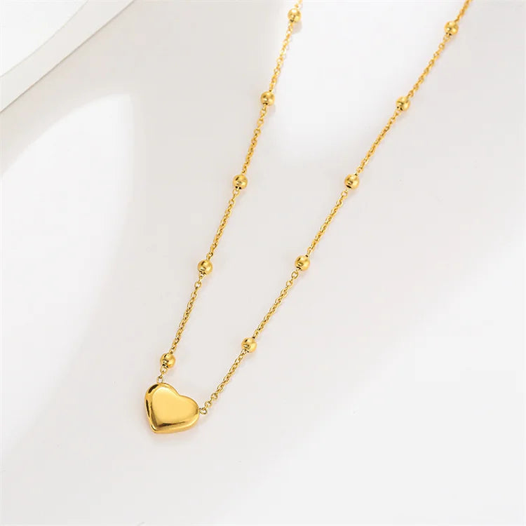 Wholesale 316l Stainless Steel Simple Korean Round Bead Chain Love Pendant Designer Necklace for Women