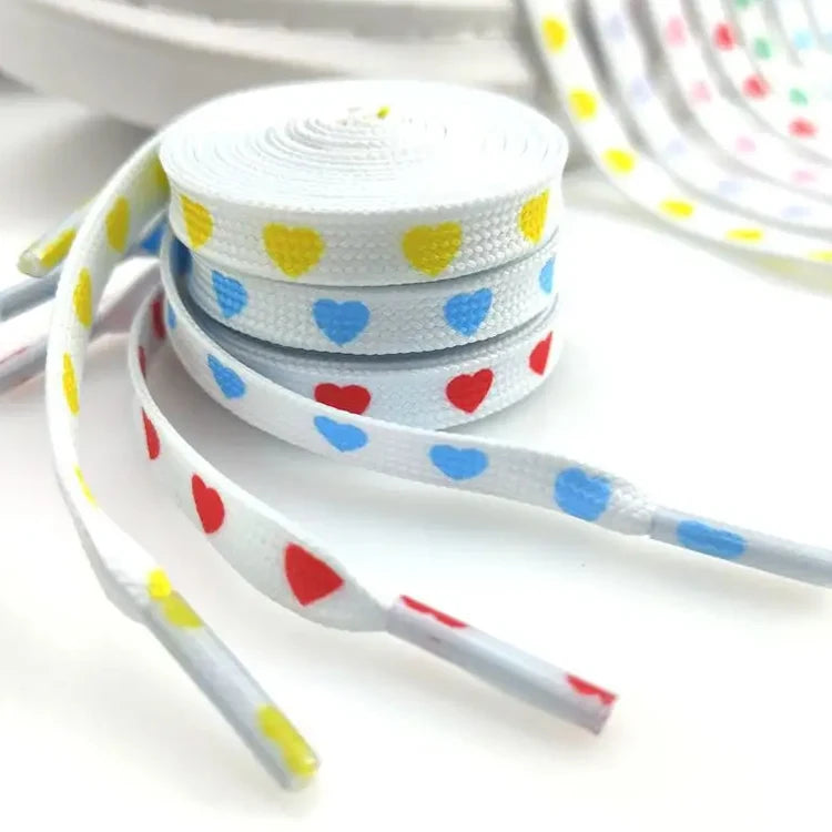 Wholesale Custom Heart Shaped Printing Flat Shoelaces Super Quality Polyester Casual Shoe Laces Pair Included