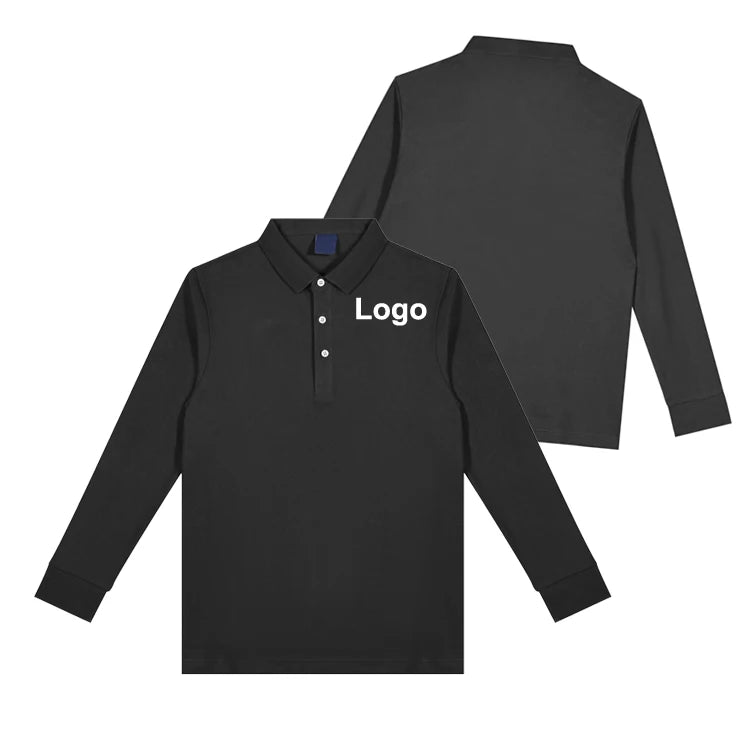 Sublimation Custom Logo Knit Black Men's Long Sleeve Polo Shirts Quick Dry Winter T-shirt Plain Blank Polyester Golf Polo Shirt