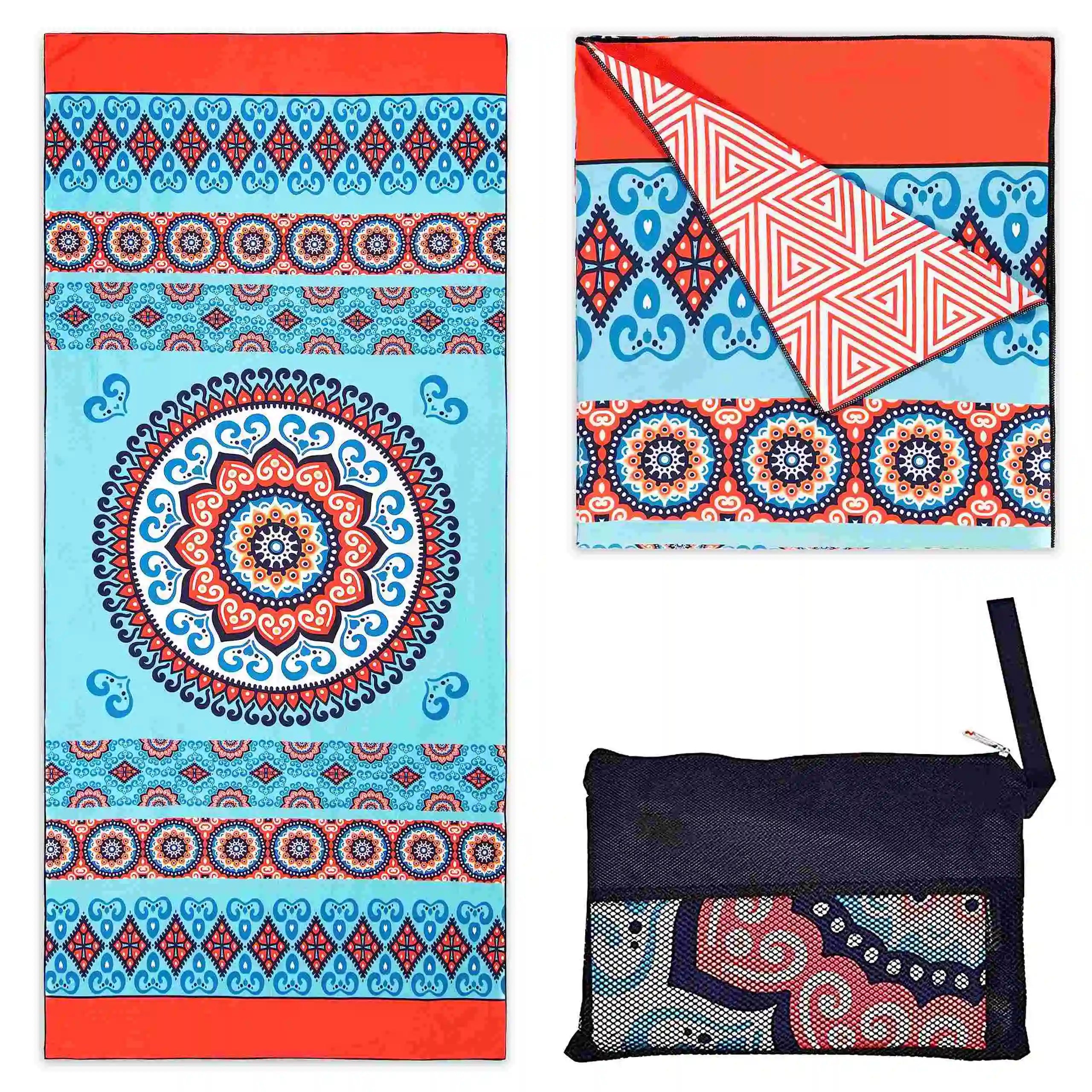 Personalized Microfiber Sand Free Custom RPET Beach Towel with Zipper Pocket