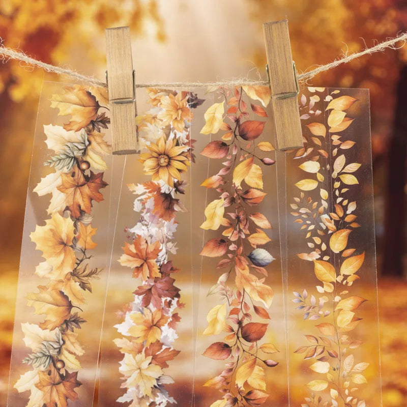 2M/Roll Decorative Stickers for Aquascape Dusk Autumn Leaves Series PET Tape Material Waterproof Branch Leaf Theme Single Rubber