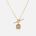 2024 Dazan Winter New 18k Gold Plated Stainless Steel Boho Unique Vintage T Bar Square Pink Cute Idol Zircon Pendant Necklace