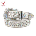Famous Brands Removable Buckle Bling Spikes Punk Studs Belt Man White Western Rhinestone Belts Men
