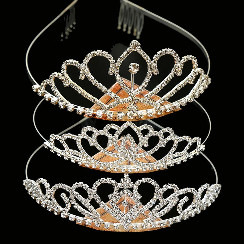 Silver Rhinestone Tiara High Quality Crystal Hair Accessories Bridal Wedding Princess Kids Tiara Crown With Comb for Girls
