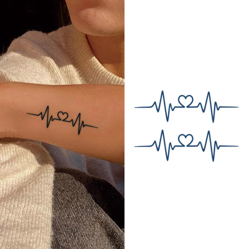 Custom Small Hand Temporary Herbal Juice Tattoo Sticker Waterproof Heartbeat and Flower Logo Design