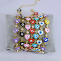 BC1416 Adjustable Dainty 18k Gold Plated Rainbow Enamel Multi Colored Evil Eyes Heart Shaped CZ Spiritual Chain Bracelets