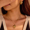 Trendy Broken Heart Zircon Stud Earrings Necklace Set Women PVD 18K Gold Plated Stainless Steel Jewelry Set for Daily