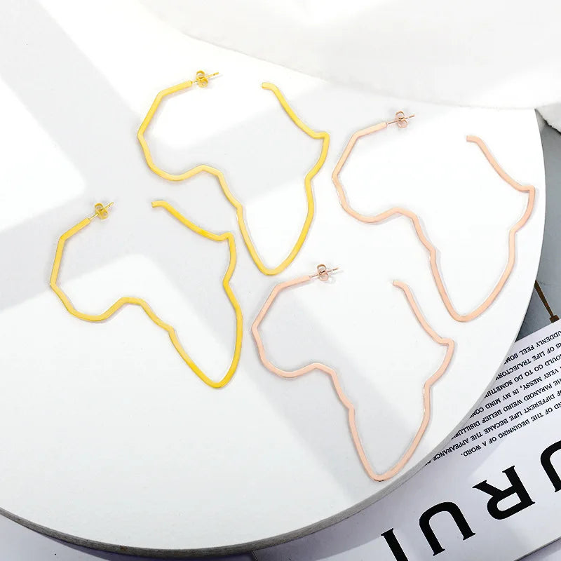 MECYLIFE Women's Stainless Steel 18K Gold Plated Drop Earrings African Map Shaped Statement Fashion Accessory Africa Jewelry