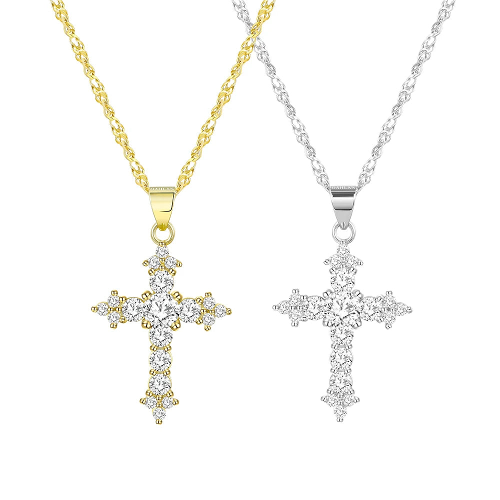 OAHLAN Fashion Jewelry Hypoallergenic Tarnish Free 5A Cubic Zirconia 925 Sterling Silver Cross Pendant Necklace for Party Gifts